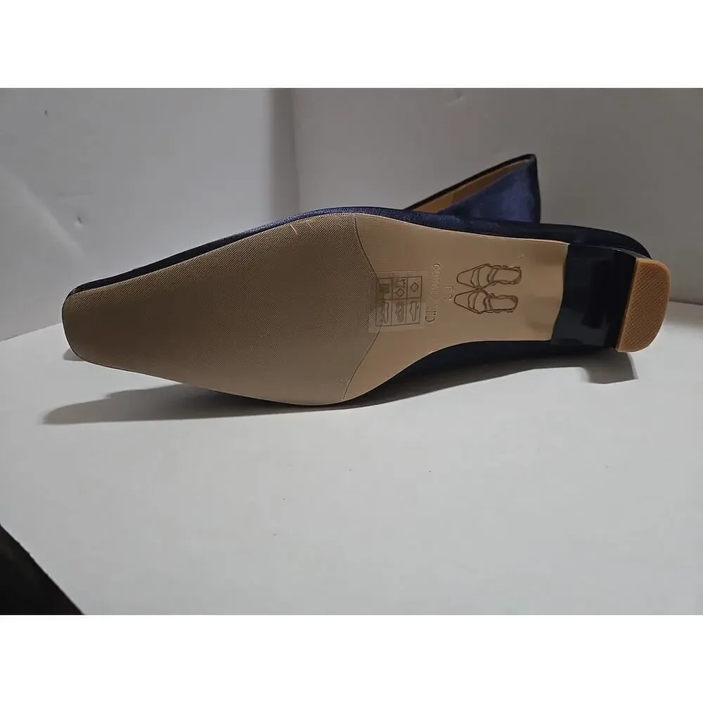 Metal Buckle Satin Low Heel (Lucia) C.Paravano Blue size women's 8 - Picture 8 of 14